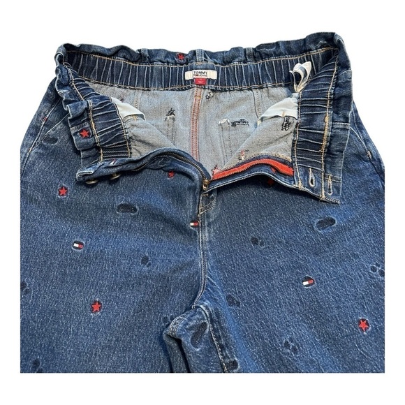 Tommy Hilfiger High Rise Paper Bag Style Mom Jeans With  Embroidery - Size 14 - Picture 7 of 16